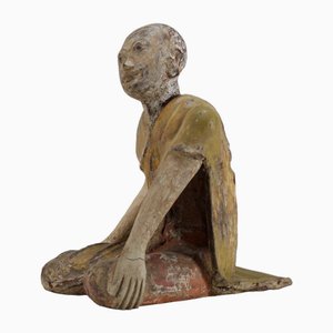 Artista birmano, figura adorante, fine XIX secolo, legno intagliato