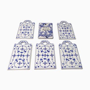 White and Blue Porcelain Breakfast Boards, Germany, 1930s, Set of 6