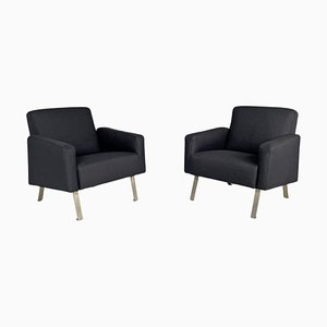 Italian Modern Armchairs in Black Fabric, 1970s, Set of 2