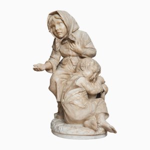 Antonio Frilli, Sculpture Florentine Représentant des Enfants Mendiants, 19ème Siècle, Albâtre