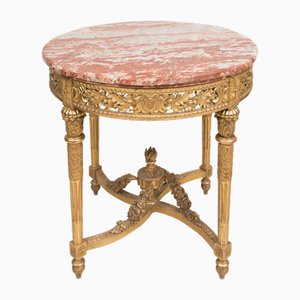 Antique French Napoleon III Coffee Table with Red Marble Top, 19th Century