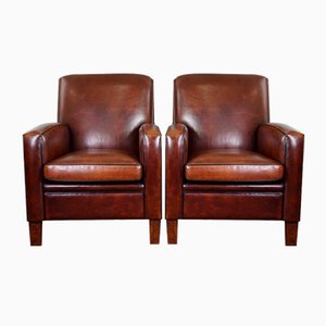 Art Deco Leather Armchairs, Set of 2