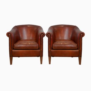 Vintage Sheep Leather Club Armchairs, Set of 2