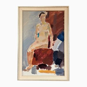 On the Red Chair, Oil Painting, 1950s, Framed