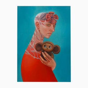 Natasha Lelenco, Non Gender Madonna with Cute Little Monster, 2021, Acrylic Painting