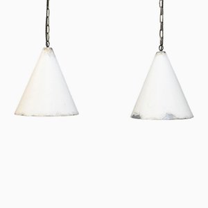 Conical White Pendant Lights, 1950s, Set of 2
