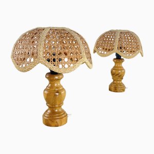 Mid-Century Italian Bedside Lamps in Rattan, 1960s, Set of 2