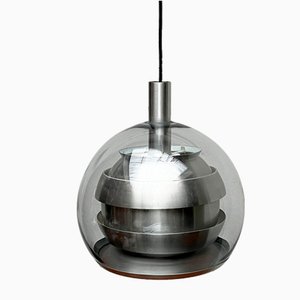 Lámpara colgante alemana Mid-Century era espacial de aluminio y vidrio de Doria, años 60