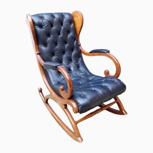 Chesterfield Rocking Chair in Wood & Skai, Italy, 1960s