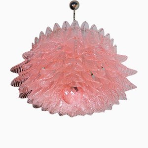 Lampadario grande in vetro di Murano con 100 bicchieri Felci rosa, anni '90