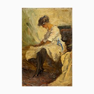 German School Artist, Elegant Woman in Black Stockings, 1923, Oil Painting