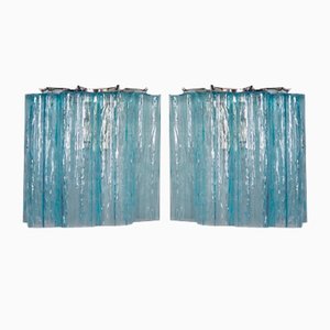 Murano Glasröhren Wandleuchten mit 5 blauen Glasröhren, 1990er, 2er Set