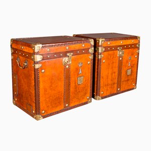 Vintage English Officers Campaign Luggage Cases in Leather, 1980s, Set of 2