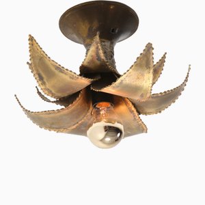 Palmen Deckenlampe aus Messing im Regency Stil von Maison Jansen, 1970er