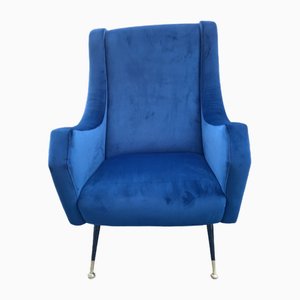 Armchair in Blue Velvet, 1950s