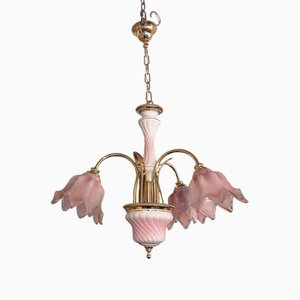 Deckenlampe mit Tulpenschirm aus rosa Glas