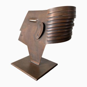 Scultura con testa in metallo bronzato di Franz Hagenauer, anni '70