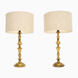 Large Vintage Brass Table Lamps, 1970s, Set of 2
