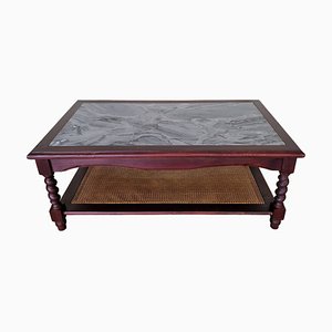 Coffee Table with Greek Marble Top and Rattan