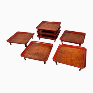 Taishō Period Urushi Lacquer Serving Tables, Japan, 1920s, Set of 11