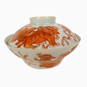 19th Century Bowl Covered in Chinese Porcelain Decor of Dragons