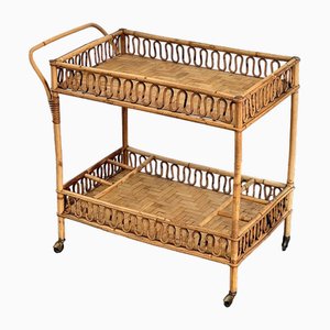 Bar Cart in Wood and Rattan, 1960s