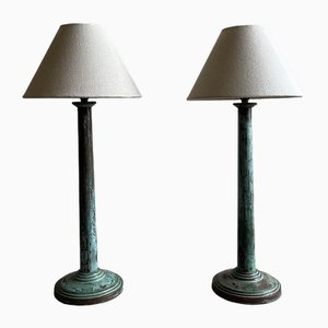 Copper Table Lamps with Verdigris Patina, 1890s, Set of 2