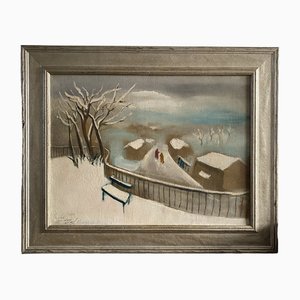 Artista francese, La panchina nella neve, 1938, Olio su tela, con cornice