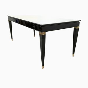 Vintage Italian Lacquered Beech Dining Table with Taupe Glass Top by Paolo Buffa, 1950s