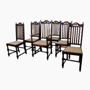 19th Century Country House Oak Dining Chairs, 1890s, Set of 6