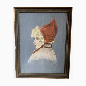 Portrait of Lady in Traditional Costume, 1920s, Oil on Canvas, Framed