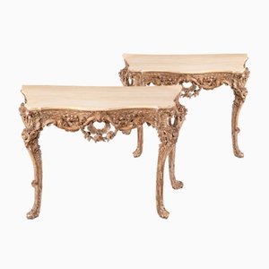 Tables Console 18ème Siècle en Argent Doré, Italie, Set de 2