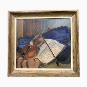 Bodegón con violín, 1954, óleo sobre lienzo, enmarcado