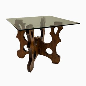 Sculptural Dining Table in Beech and Glass, 1970s