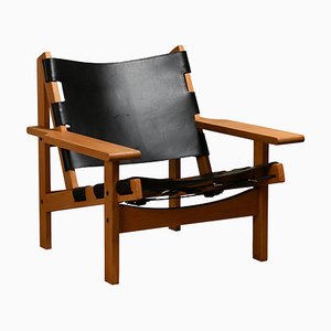 Hunter Chair in Oak and Black Leather by Kurt Østervig for K.P. Jørgensens Furniture Factory, 1980s
