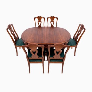 Antique Table with Chairs, 1890, Set of 7