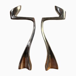 Swan Candleholders in Aluminum by Matthew Hilton for SCP England, 1987, Set of 2