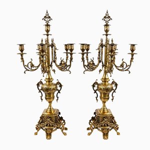 Candelabros vintage de bronce dorado. Juego de 2