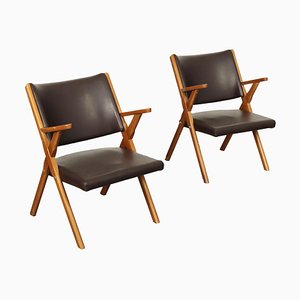 Set of Vintage Italian Armchairs in Leatherette, 1950s