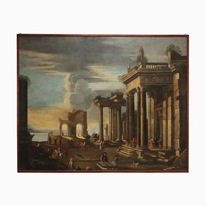 Roman Artist, Architectures and Characters, 1600s, Oil Painting