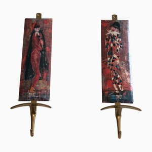Coat Hooks Representative Characters from Comedia Del Arte in the style of Piero Fornasseti, 1970s, Set of 2