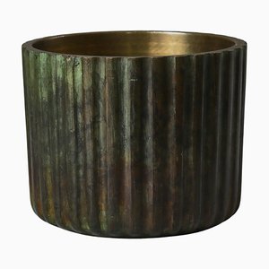 Art Deco Patinated Bronze Fluted Vase / Lidded Jar, Denmark, 1930s