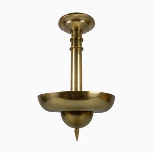 Art Deco Brass Inverted Dome Six-Light Pendant Lamp, Germany, 1930s