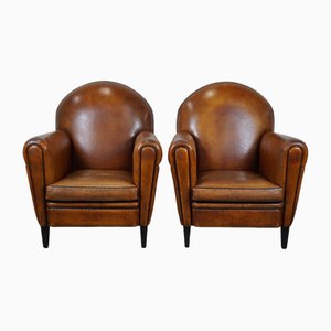 Fauteuils Art Déco en Cuir de Mouton, Set de 2