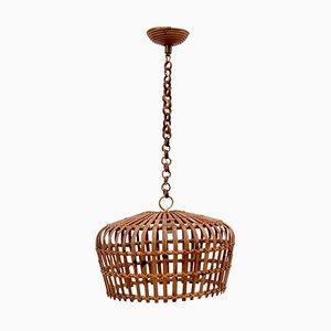 Round Bamboo and Wicker Hanging Light, 1960s
