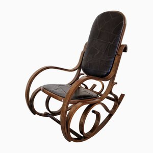 Rocking Chair en Cuir par Luigi Crassevig, 1970s