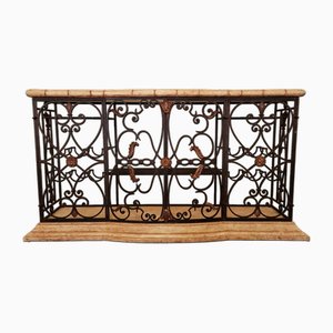 Vintage Wrought Iron Console Table with Wine Racks