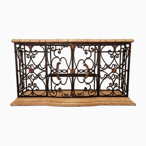 Vintage Wrought Iron Console Table with Wine Racks