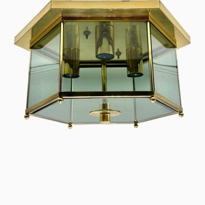Modernist Smoked Glass Brass Ceiling Lamp attributed to Luigi Colani for Jsb, 1970s