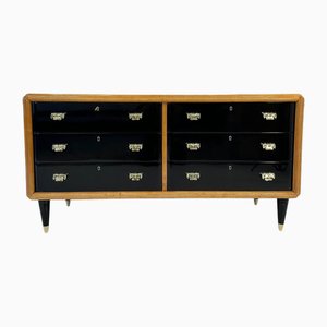 Italian Art Deco Maple, Brass and Black Lacquered Dresser by Paolo Buffa, 1940s